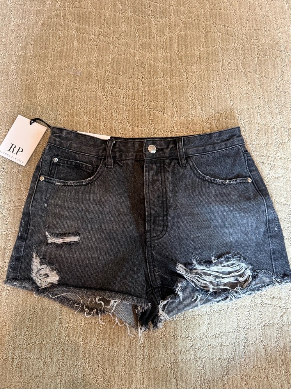 NEW Distressed High-Rise Black Denim Shorts
